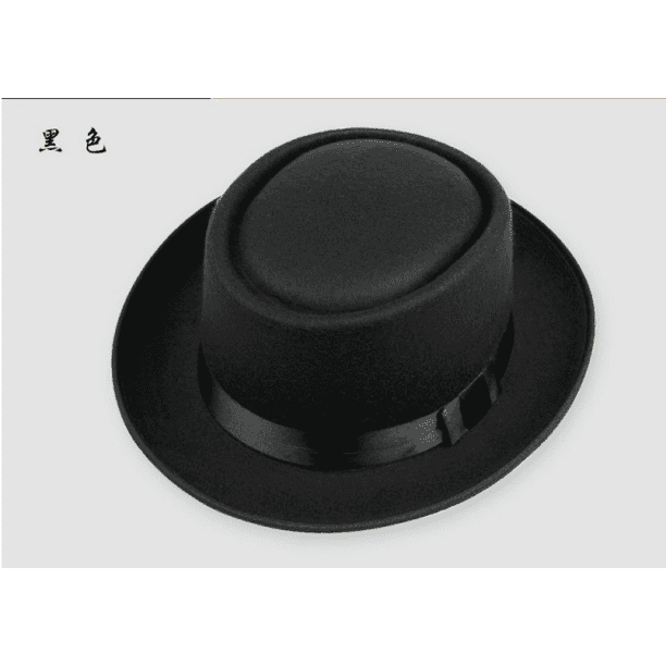 Unisex Short Brim Felt Pork Pie Hat Retro Fedora Hat Classic Flat Top Hat 